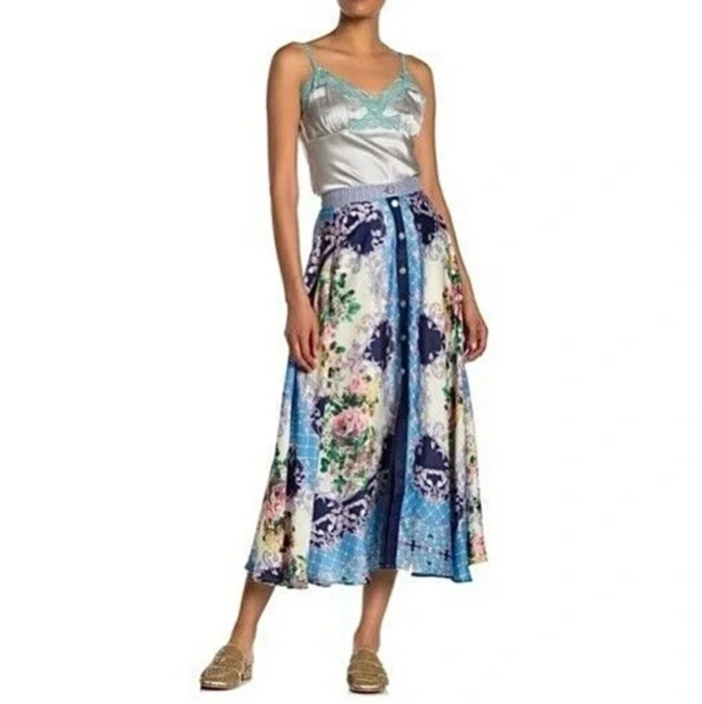 Aratta Blue Floral A-Line Skirt